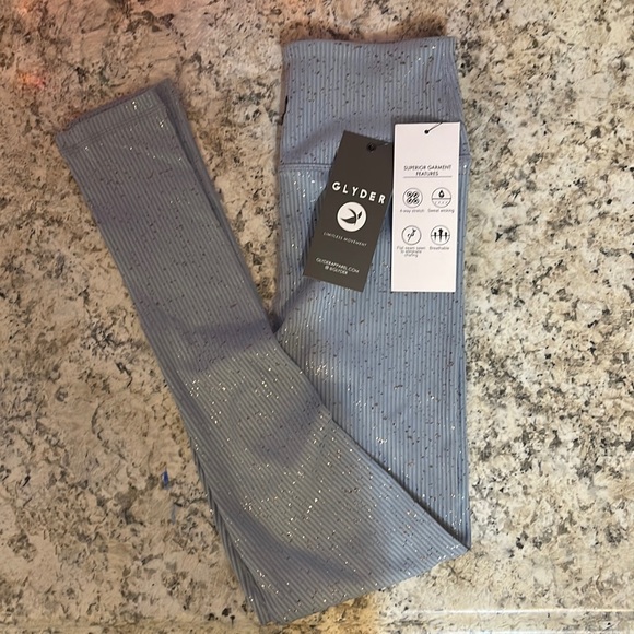 Glyder Baby Blue and Metallic Leggings - Picture 1 of 4